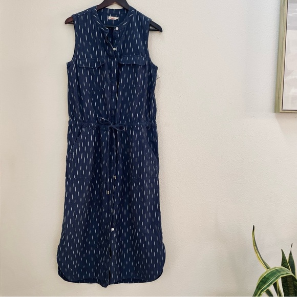 Faherty Saylor Dress Button Up Cotton Midi Midnight IKat Size Medium - Picture 3 of 9